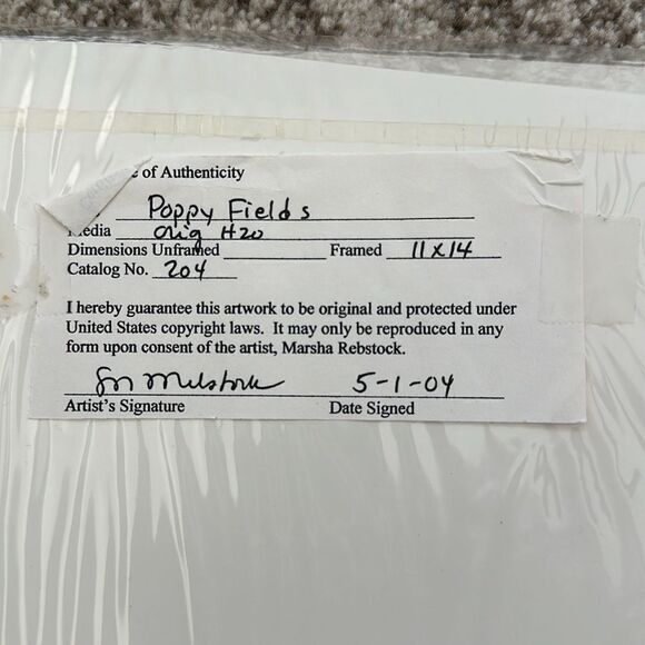 Marsha Rebstock Original Poppy Fields H20 Fliral Art 11”x14” - Picture 4 of 4